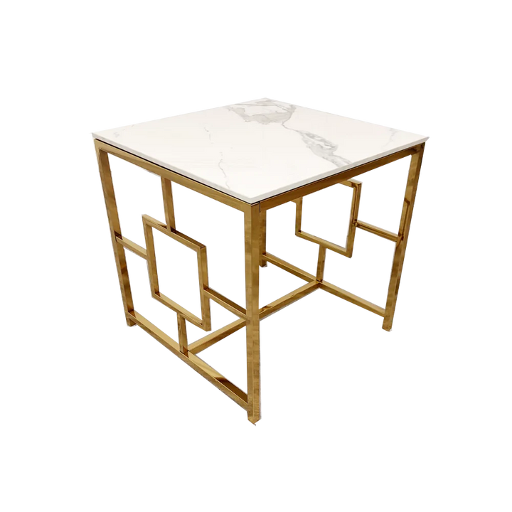 Geo Gold Lamp Side Table with Polar White Sintered Top - Belmont Interiors