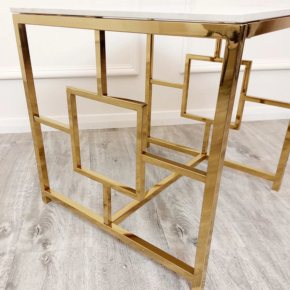 Geo Gold Lamp Side Table with Polar White Sintered Top - Belmont Interiors