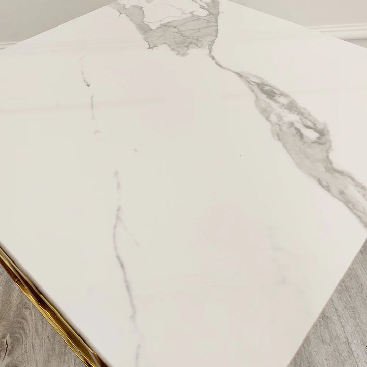 Geo Gold Lamp Side Table with Polar White Sintered Top - Belmont Interiors