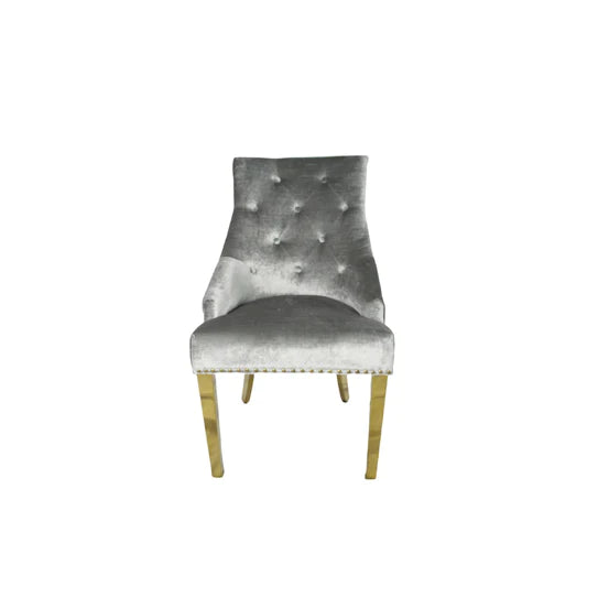 Mayfair 180CM Gold Marble Dining Table With Gold Lion Knocker Quilted Dining Chairs - Belmont Interiors