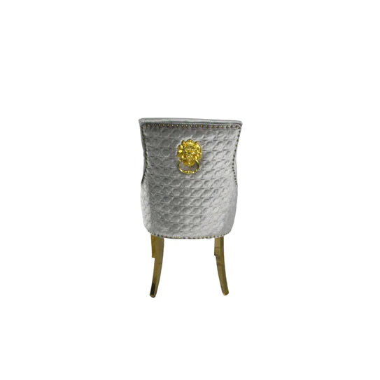 Mayfair 180CM Gold Marble Dining Table With Gold Lion Knocker Quilted Dining Chairs - Belmont Interiors