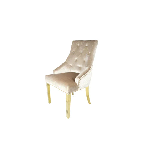 Mayfair 180CM Gold Marble Dining Table With Gold Lion Knocker Quilted Dining Chairs - Belmont Interiors
