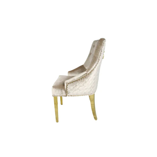 Mayfair 180CM Gold Marble Dining Table With Gold Lion Knocker Quilted Dining Chairs - Belmont Interiors