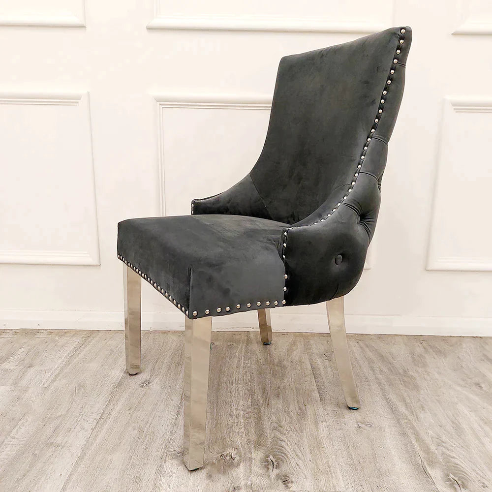 Lucien White 160cm Ceramic Marble Dining Table + Kensington Button Back Velvet Dining Chairs - Belmont Interiors