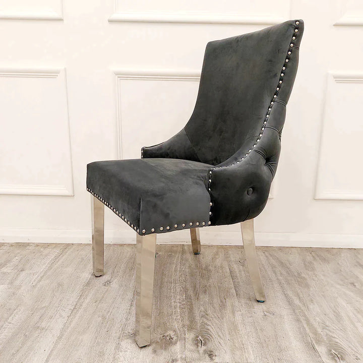 Lucien White 160cm Ceramic Marble Dining Table + Kensington Button Back Velvet Dining Chairs - Belmont Interiors