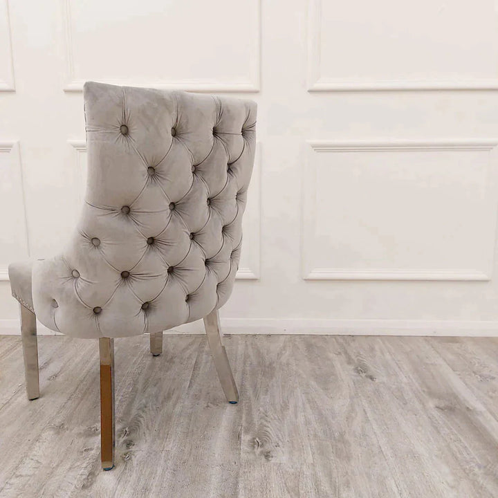 Lucien White 160cm Ceramic Marble Dining Table + Kensington Button Back Velvet Dining Chairs - Belmont Interiors