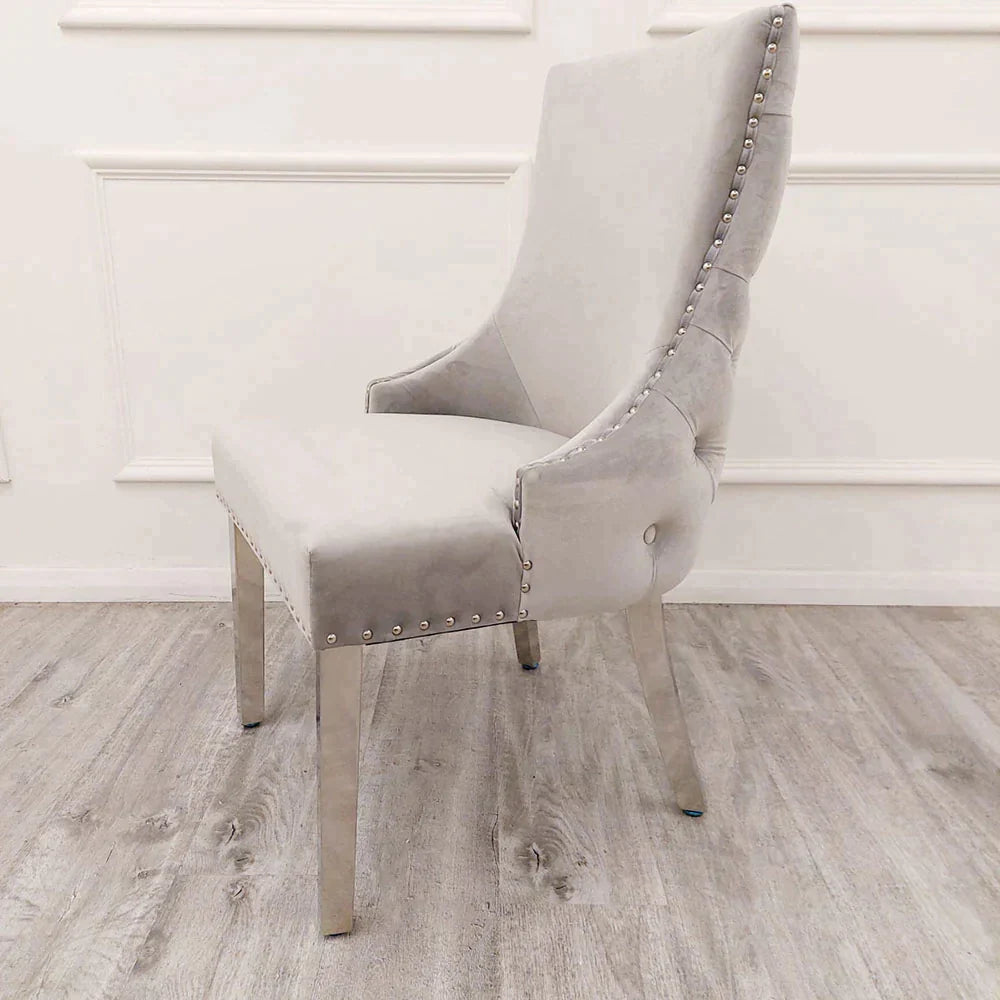 Lucien White 160cm Ceramic Marble Dining Table + Kensington Button Back Velvet Dining Chairs - Belmont Interiors