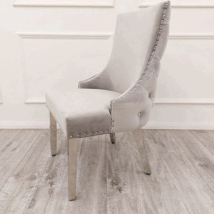 Lucien White 160cm Ceramic Marble Dining Table + Kensington Button Back Velvet Dining Chairs - Belmont Interiors