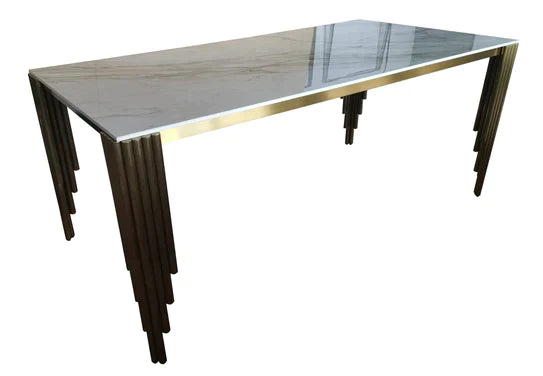 Mayfair 180CM Gold Marble Dining Table With Gold Lion Knocker Quilted Dining Chairs - Belmont Interiors