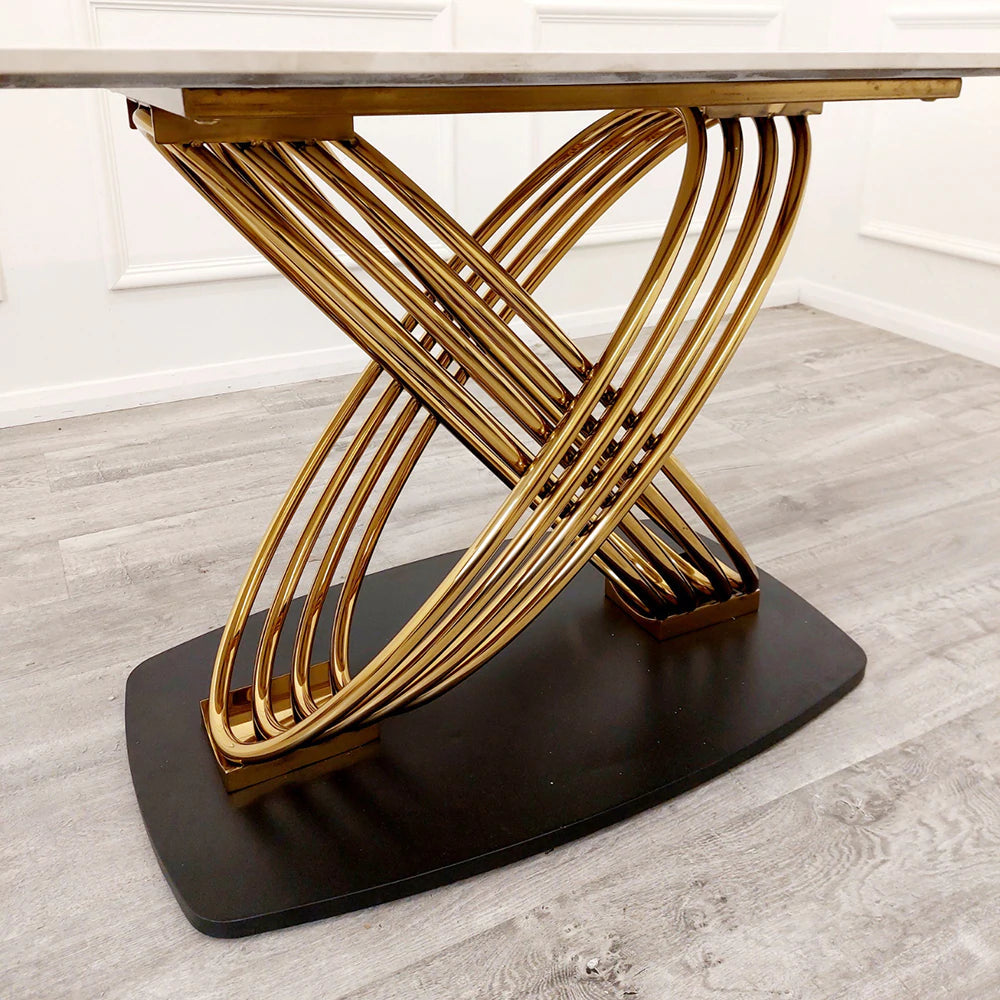Orion Gold 180cm Dining Table with Polar White Sintered Stone Top - Belmont Interiors