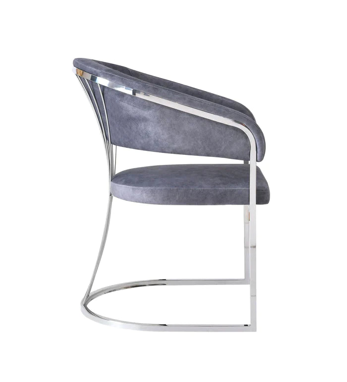 Porto Grey and Chrome Leathaire Fabric Dining Chair - Belmont Interiors
