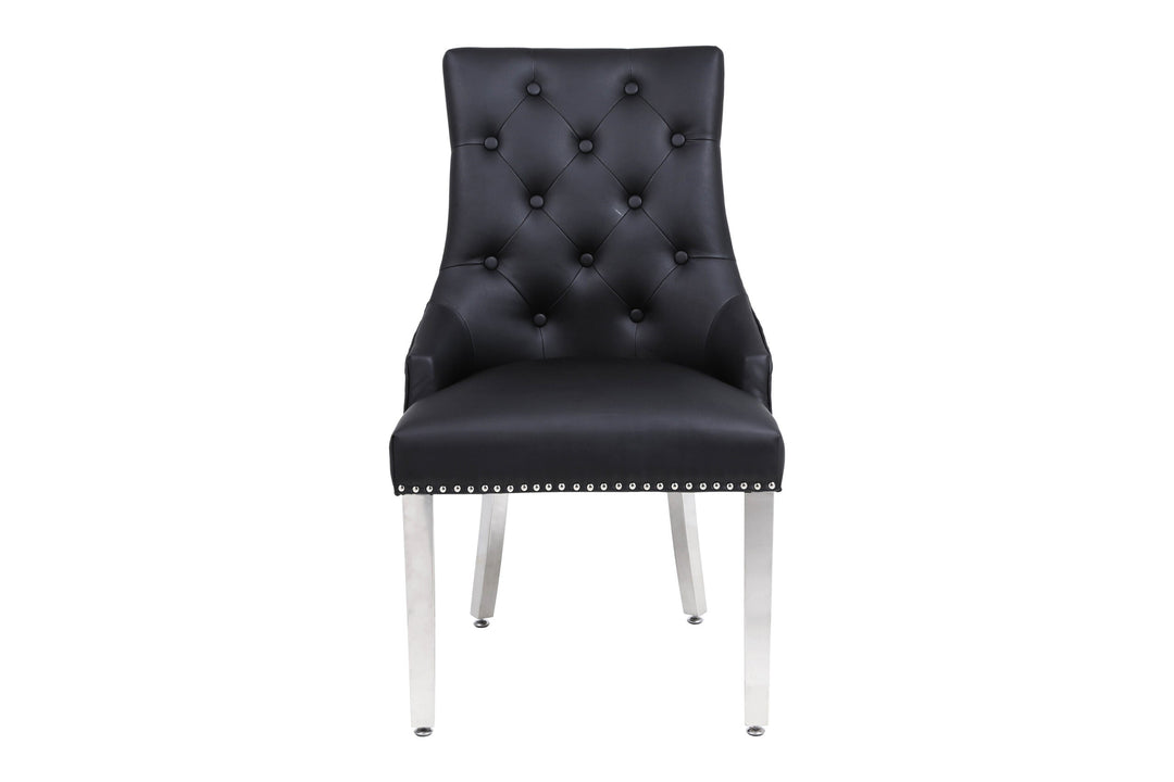 Winchester Black PU Dining Chair Faux Leather Lion Knocker Chrome - Belmont Interiors