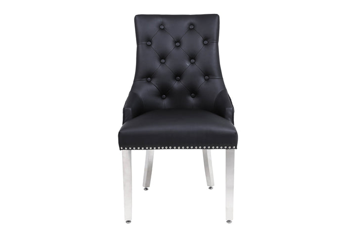 Winchester Black PU Dining Chair Faux Leather Lion Knocker Chrome - Belmont Interiors