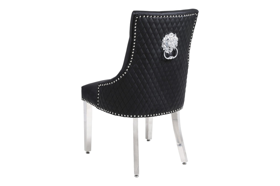 Winchester Black PU Dining Chair Faux Leather Lion Knocker Chrome - Belmont Interiors