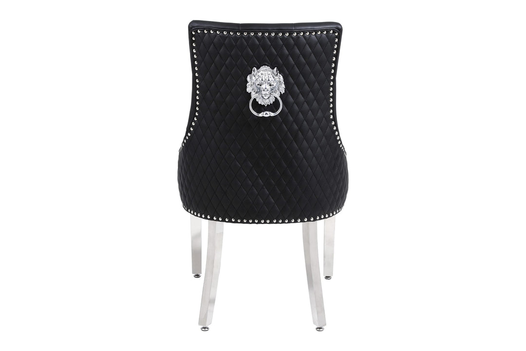 Winchester Black PU Dining Chair Faux Leather Lion Knocker Chrome - Belmont Interiors