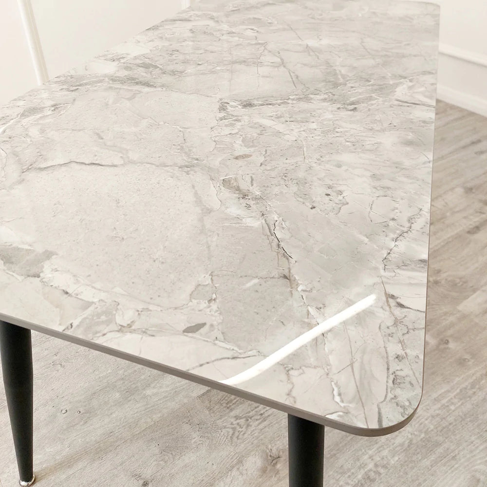 Titus 140cm Black Dining Table with Sintered Ceramic Stone Top + Dido Black Velvet Dining Chairs - Belmont Interiors