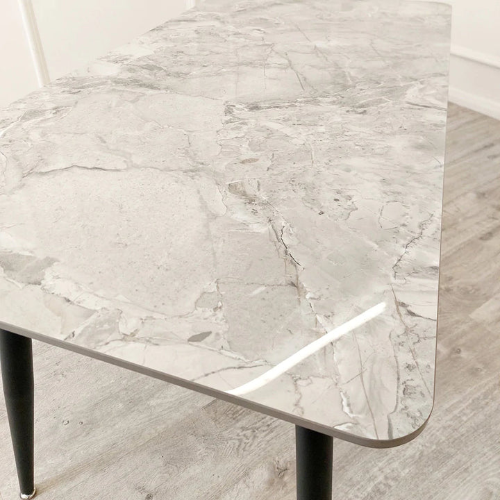 Titus 140cm Black Dining Table with Sintered Ceramic Stone Top + Dido Black Velvet Dining Chairs - Belmont Interiors
