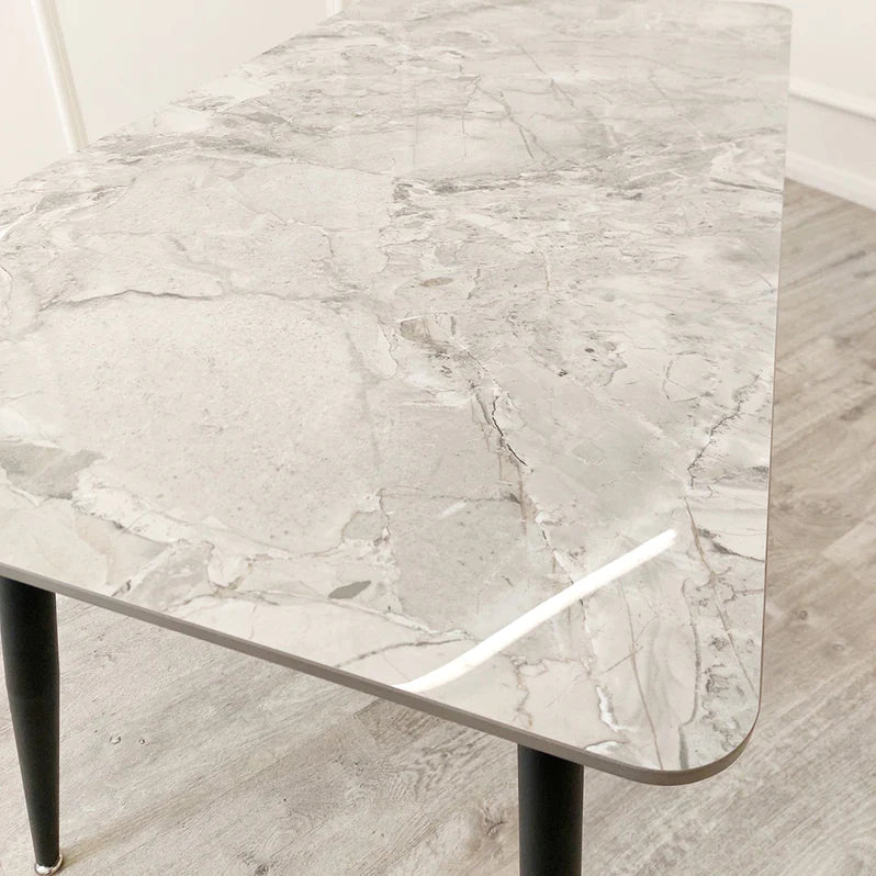 Titus 140cm Black Dining Table with Sintered Ceramic Stone Top + Dido Black Velvet Dining Chairs - Belmont Interiors