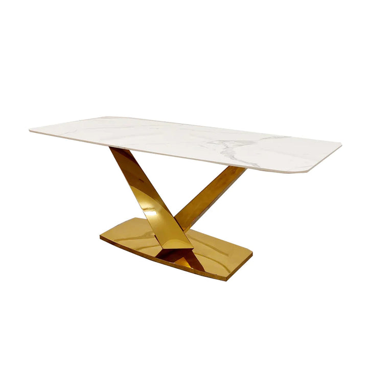 Valeo 1.8 Dining Table with Polar White Sintered Stone Top And Gold Base - Belmont Interiors