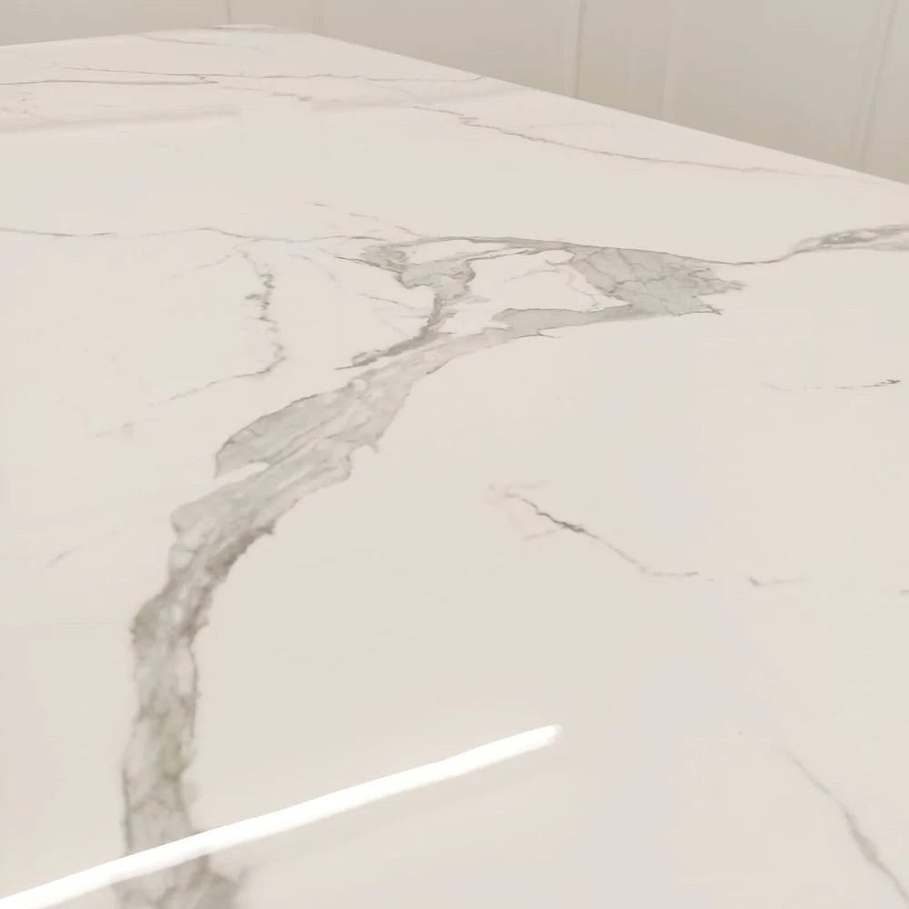 Valeo 1.8 Dining Table with Polar White Sintered Stone Top And Gold Base - Belmont Interiors