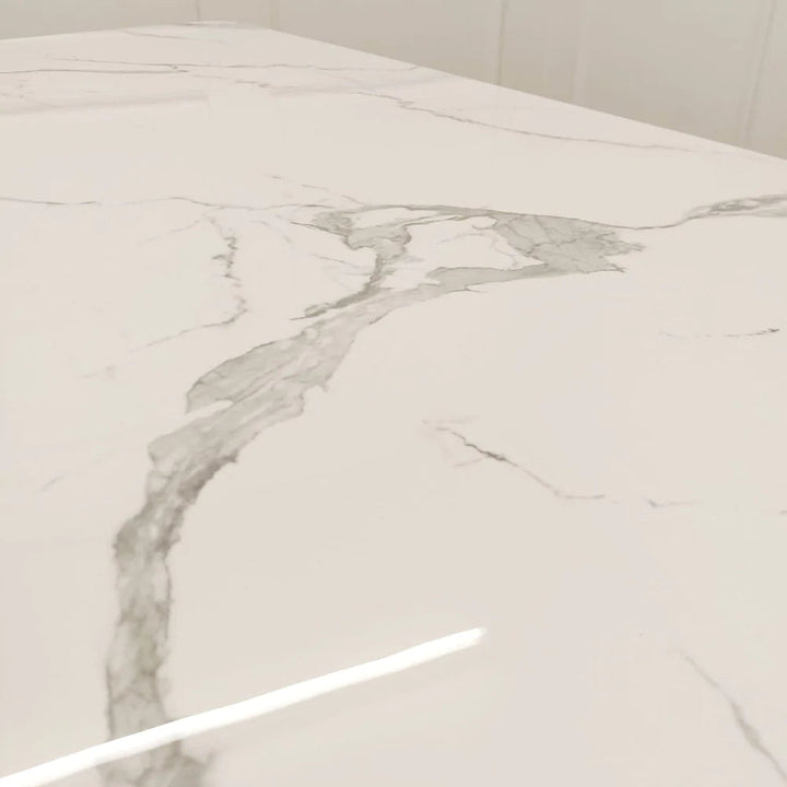 Valeo 1.8 Dining Table with Polar White Sintered Stone Top And Gold Base - Belmont Interiors