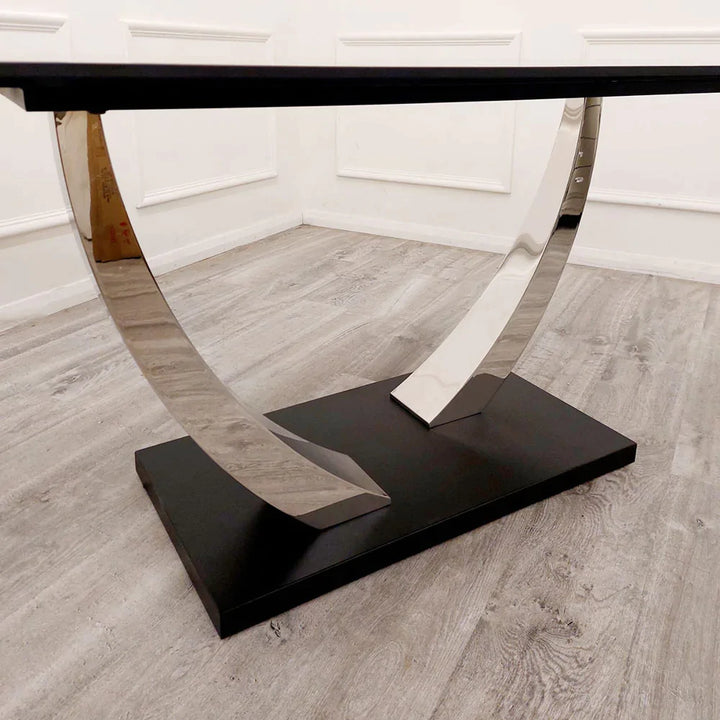 Venus 160cm Chrome Dining Table with Black Sintered Stone Top - Belmont Interiors