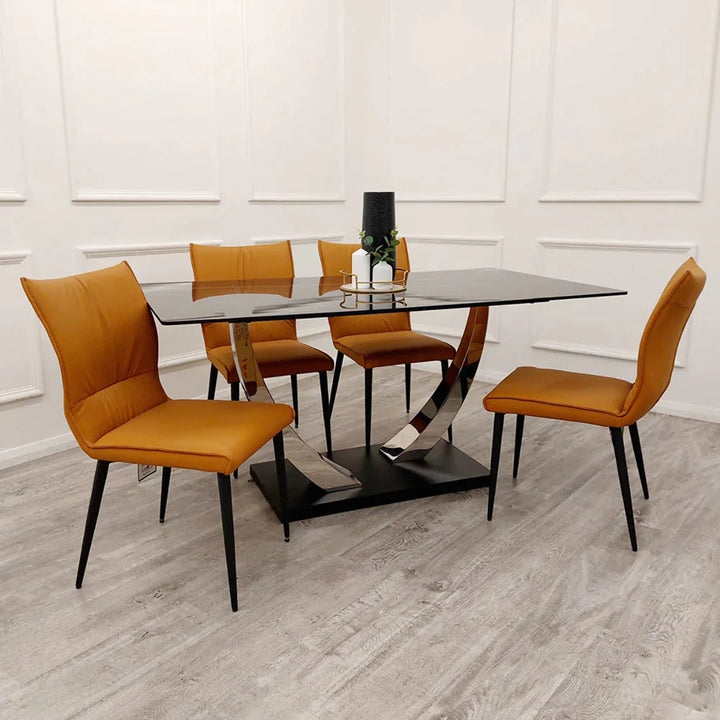 Venus 160cm Chrome Dining Table with Black Sintered Stone Top - Belmont Interiors