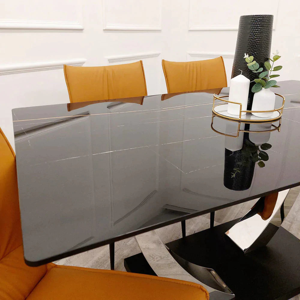 Venus 160cm Chrome Dining Table with Black Sintered Stone Top - Belmont Interiors
