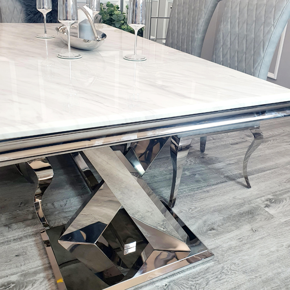 Zavio 180cm X Frame Marble & Chrome Dining Table - Belmont Interiors