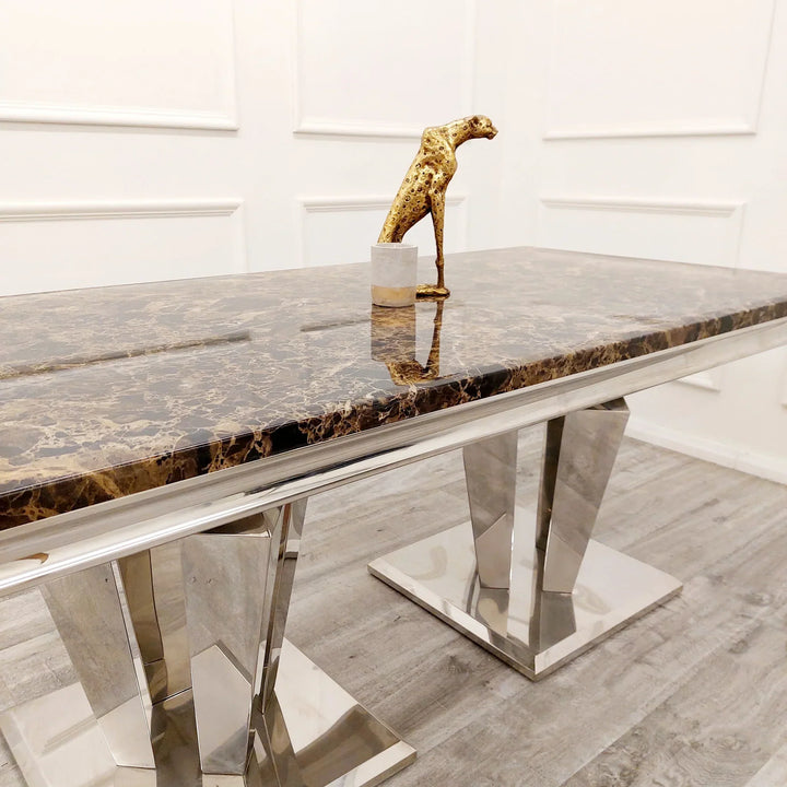 Arturo 180cm Marble Dining Table + Lion Knocker Quilted Dining Chairs - Belmont Interiors
