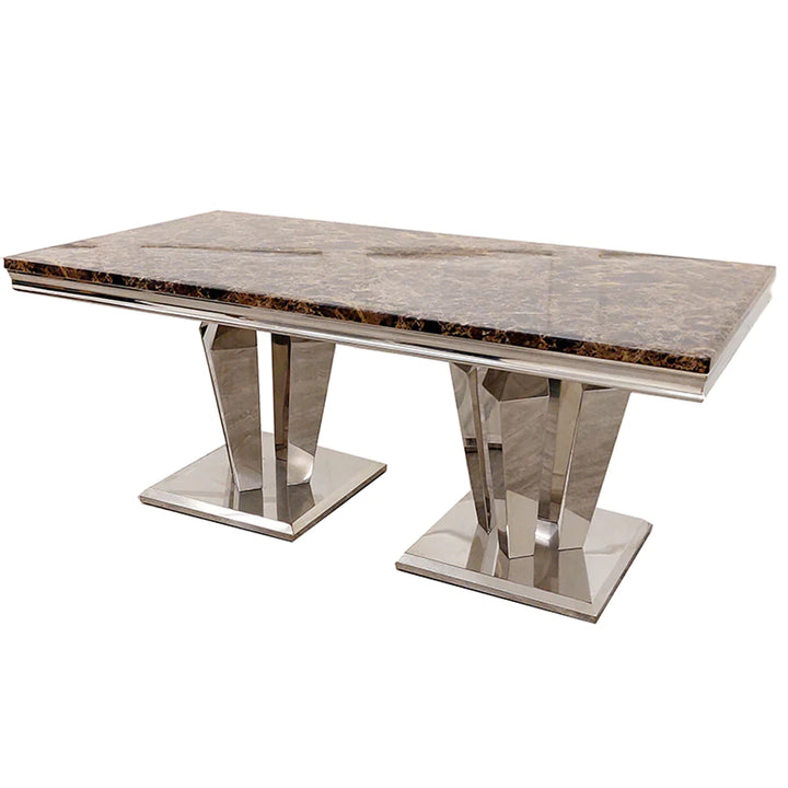 Arturo 180cm Marble Dining Table + Lion Knocker Quilted Dining Chairs - Belmont Interiors