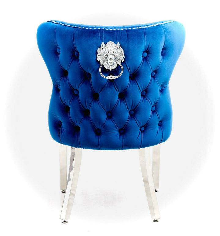 Valentino Lion Knocker Quilted Tufted Plush Velvet Dining Chair - Belmont Interiors