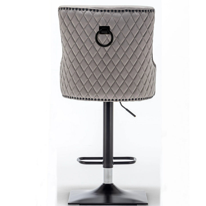 Cambridge, Light Grey French Velvet, Black Metal Knocker Back Barstool With Black Base - Belmont Interiors