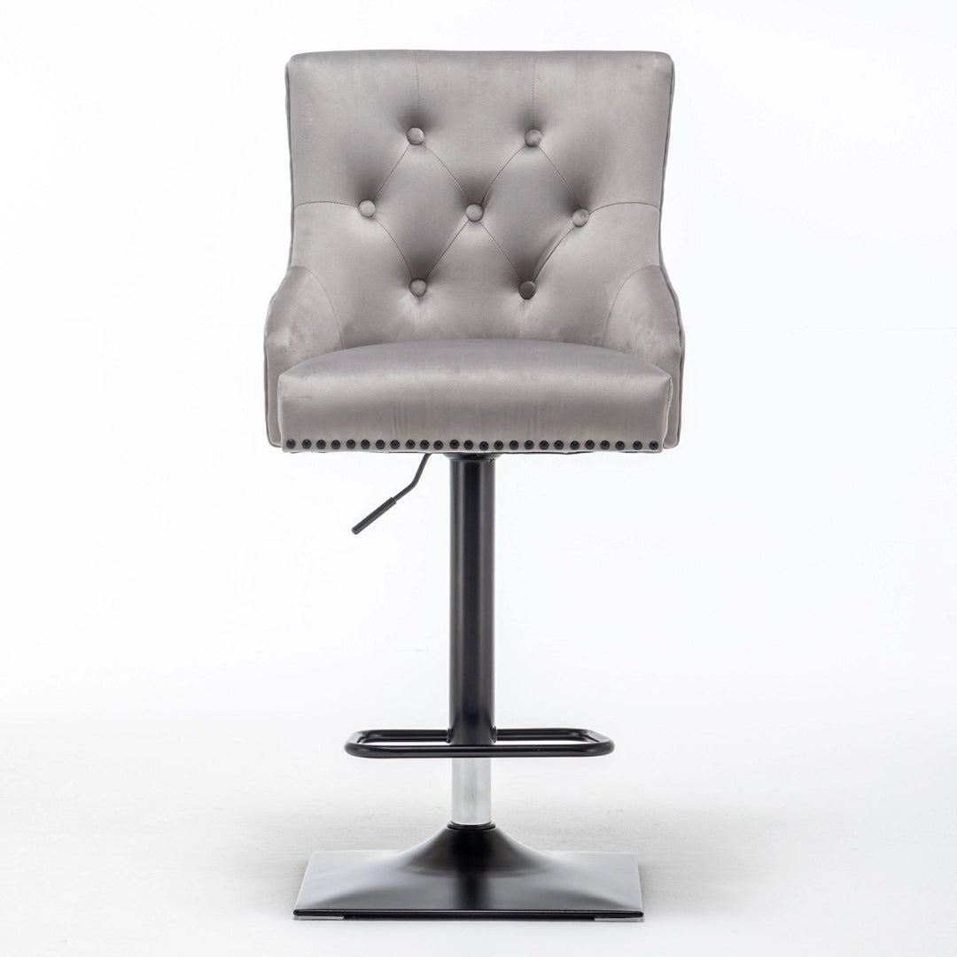 Cambridge, Light Grey French Velvet, Black Metal Knocker Back Barstool With Black Base - Belmont Interiors