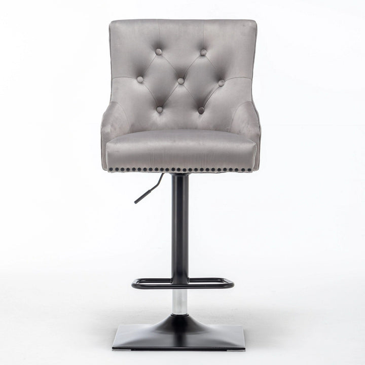 Cambridge, Light Grey French Velvet, Black Metal Knocker Back Barstool With Black Base - Belmont Interiors
