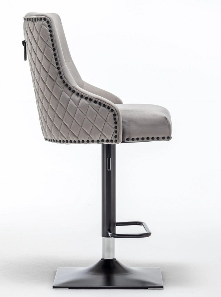 Cambridge, Light Grey French Velvet, Black Metal Knocker Back Barstool With Black Base - Belmont Interiors