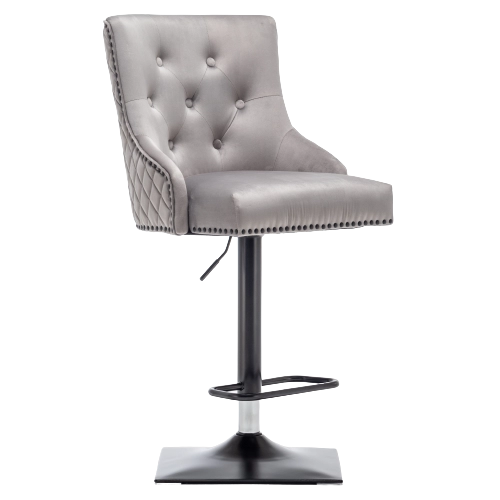 Cambridge, Light Grey French Velvet, Black Metal Knocker Back Barstool With Black Base - Belmont Interiors