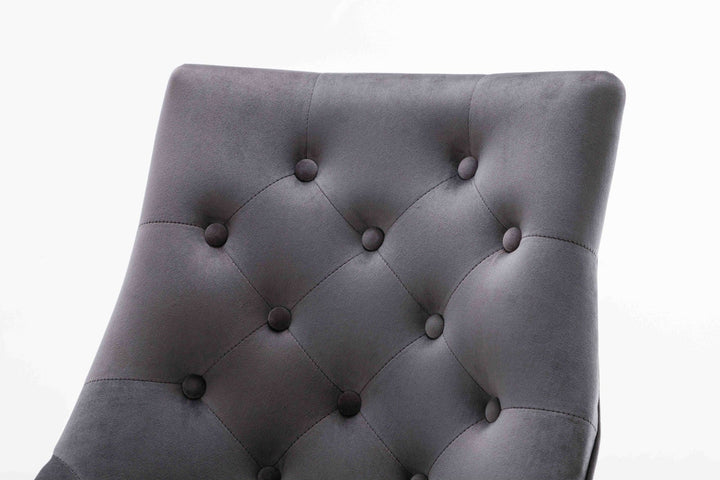 Louis 120cm Grey Marble Dining Table + Knightsbridge Dark Grey Knocker Plush Velvet Chairs - Belmont Interiors