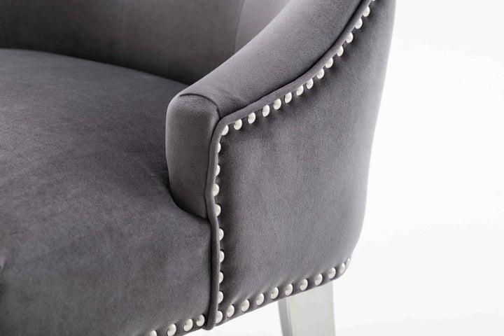 Louis 120cm Grey Marble Dining Table + Knightsbridge Dark Grey Knocker Plush Velvet Chairs - Belmont Interiors