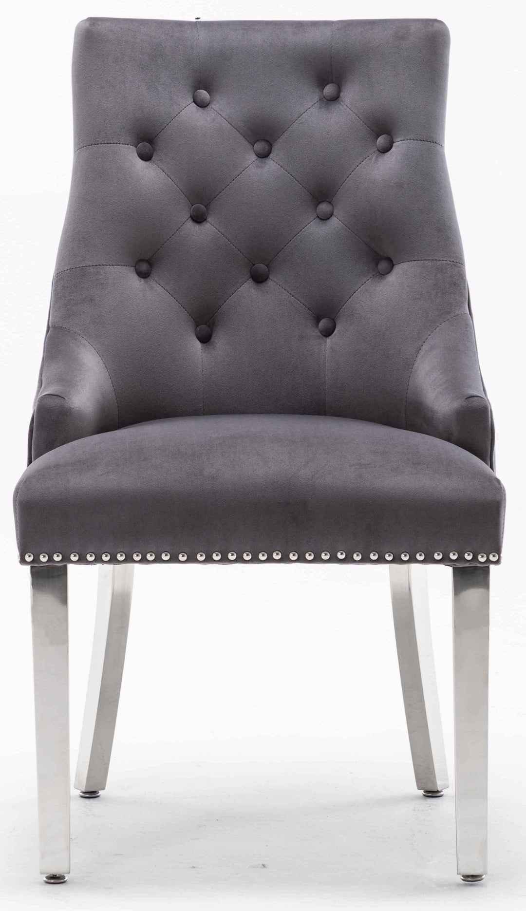 Louis 160cm White Marble Dining Table + Knightsbridge Dark Grey Knocker Plush Velvet Chairs - Belmont Interiors