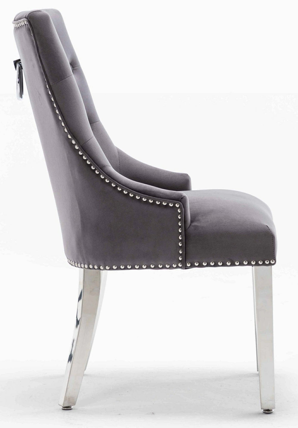 Knightsbridge Dark Grey French Velvet Knocker Back Dining Chair With Chrome Legs - Belmont Interiors