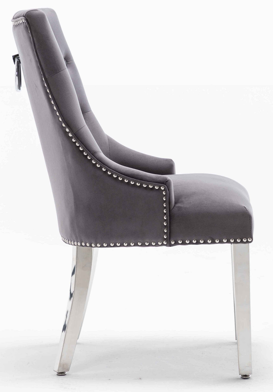 Louis 120cm Grey Marble Dining Table + Knightsbridge Dark Grey Knocker Plush Velvet Chairs - Belmont Interiors