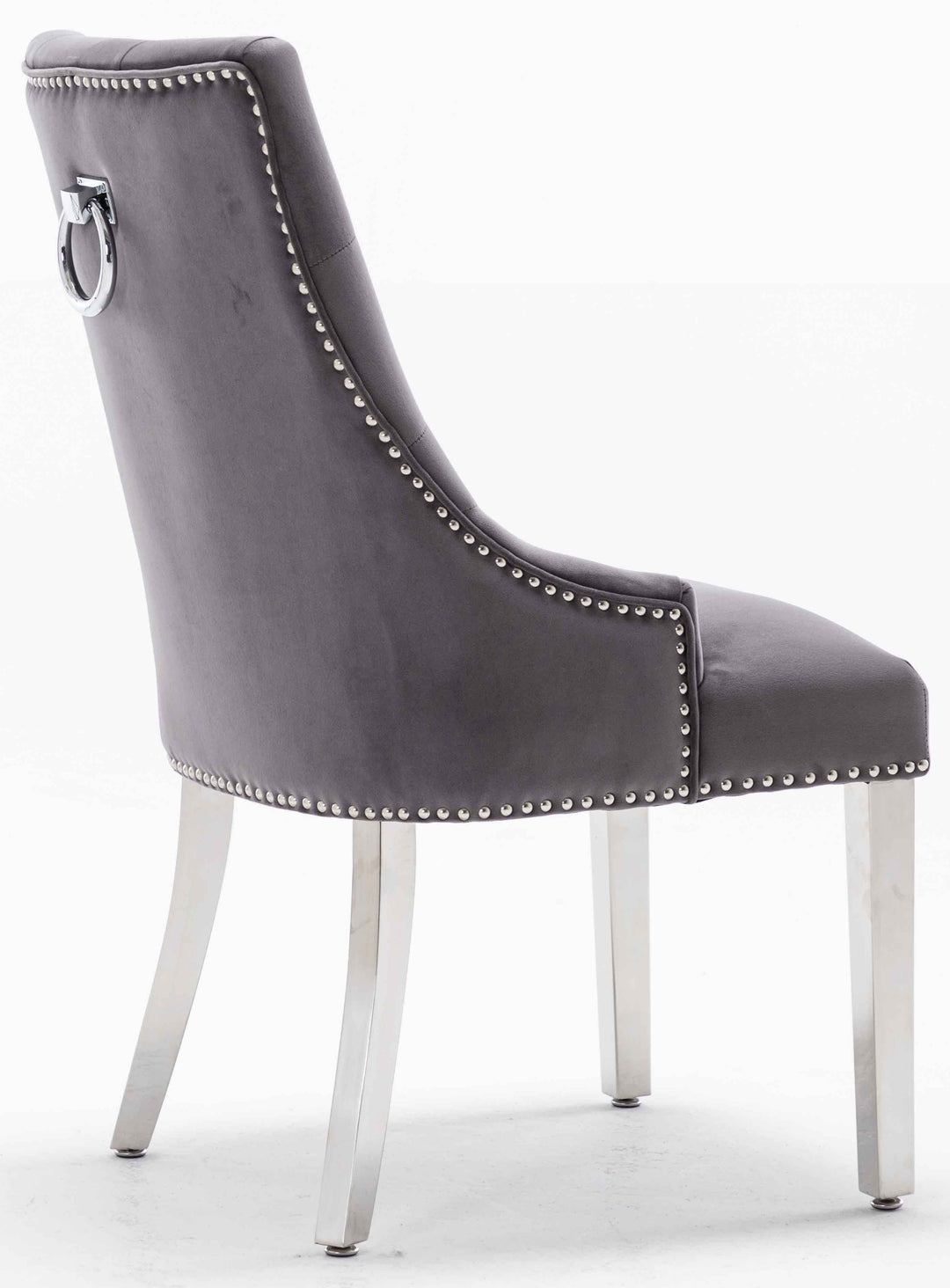 Louis 160cm White Marble Dining Table + Knightsbridge Dark Grey Knocker Plush Velvet Chairs - Belmont Interiors