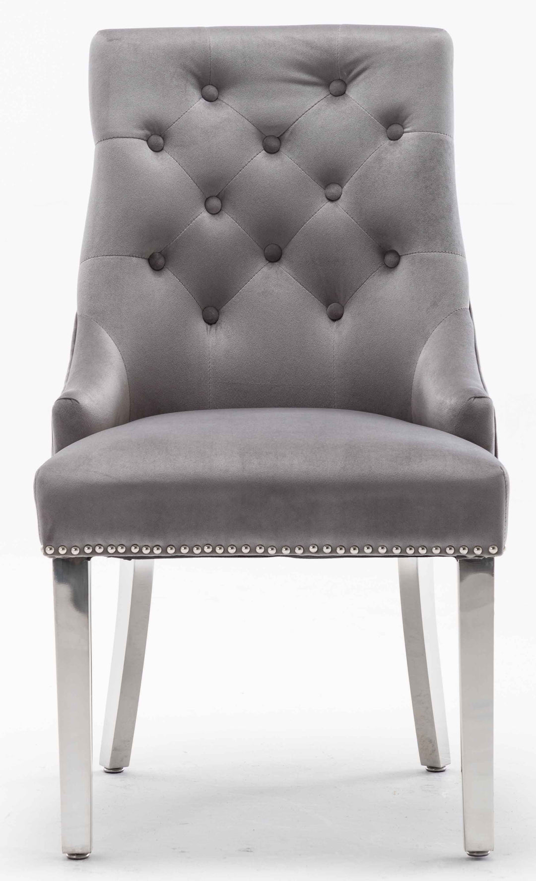 Louis 160cm Grey Marble Dining Table + Knightsbridge Light Grey Knocker Plush Velvet Chairs - Belmont Interiors