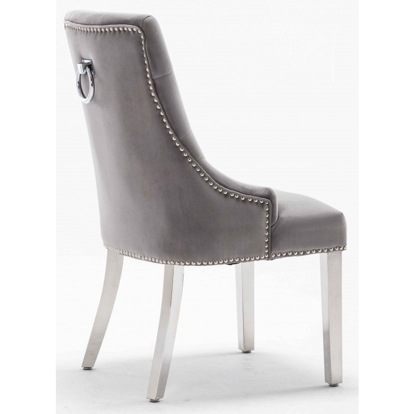 Arianna Grey Marble 150CM Dining Table + Knightsbridge Plush Velvet Dining Chairs - Belmont Interiors