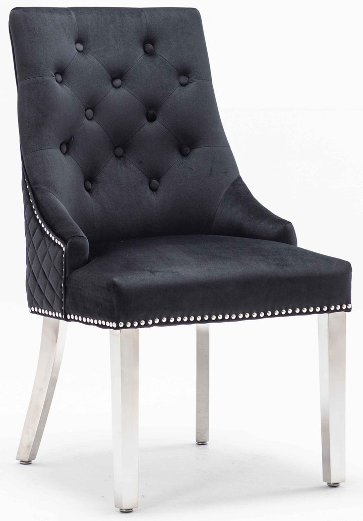 Louis 160cm Black Marble Dining Table + Black Lion Knocker Plush Velvet Chairs - Belmont Interiors