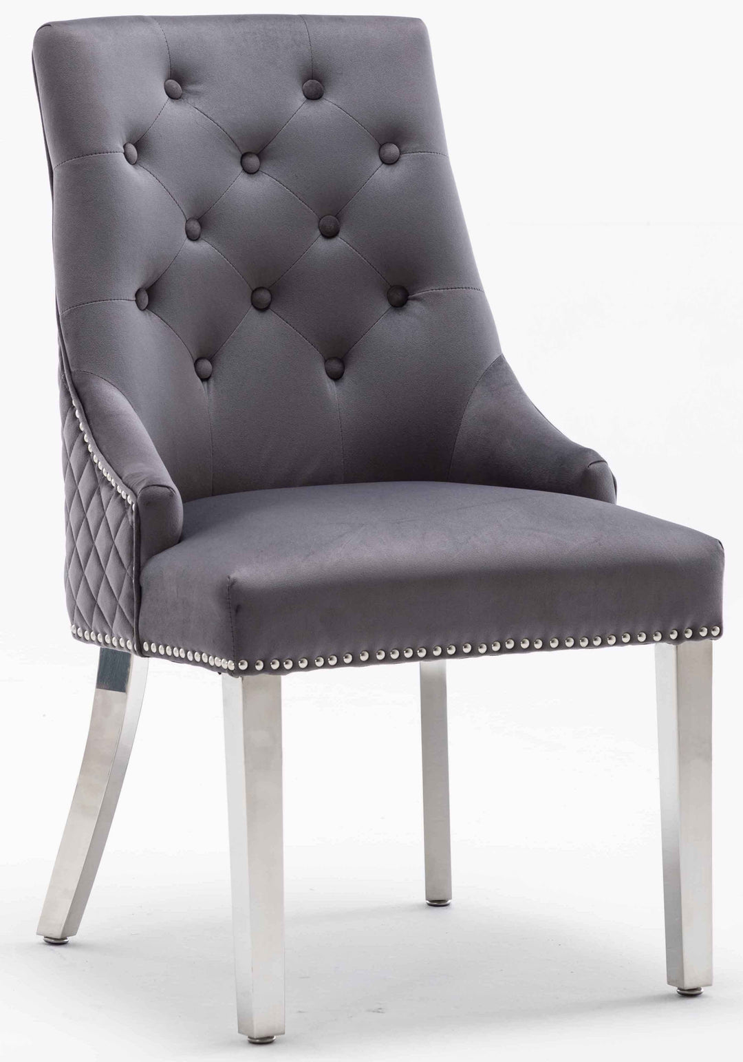 Louis 150cm White Marble Dining Table + 4 Grey Lion Knocker Quilted Back Chairs + 110cm Bench - Belmont Interiors