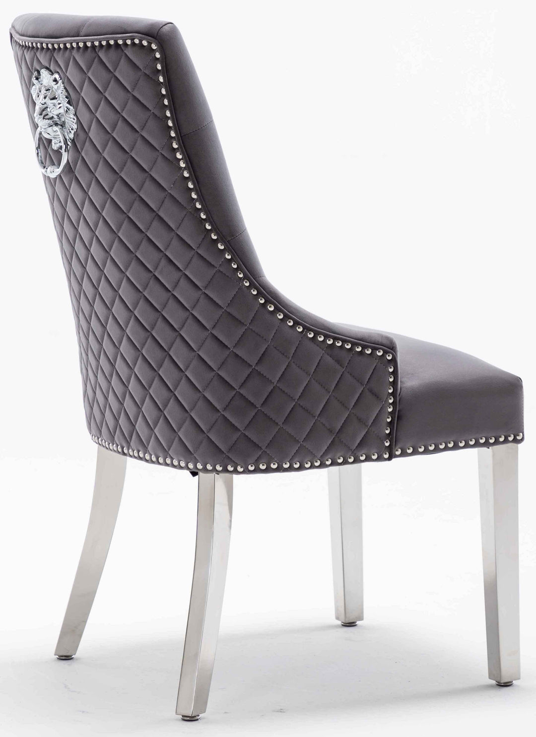 Louis 200cm White Marble Dining Table + 4 Grey Lion Knocker Quilted Back Chairs + 130cm Bench - Belmont Interiors