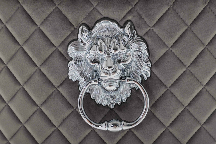 Louis 120cm Grey Marble Dining Table + 4 Light Grey Lion Knocker Quilted Back Chairs + 110cm Bench - Belmont Interiors