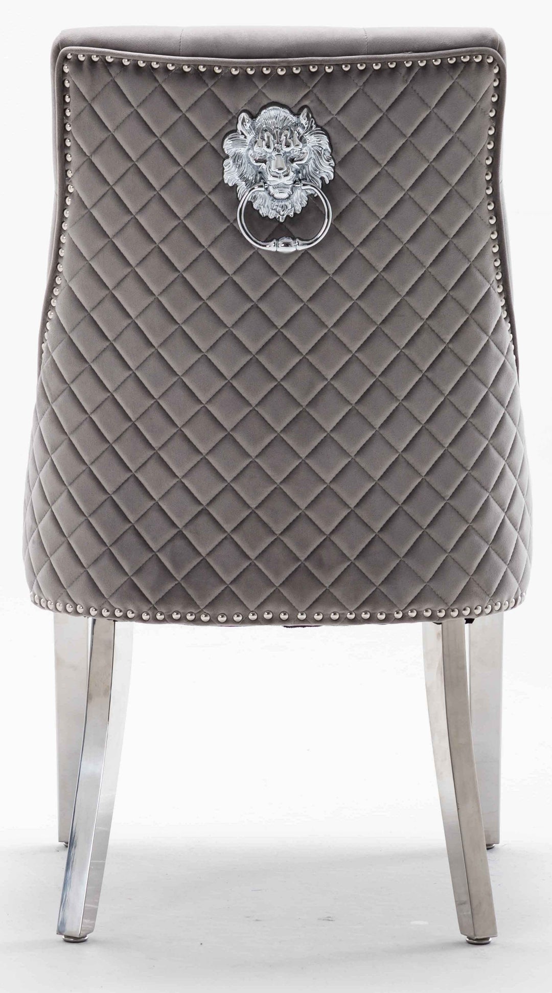 Louis 120cm Grey Marble Dining Table + 4 Light Grey Lion Knocker Quilted Back Chairs + 110cm Bench - Belmont Interiors